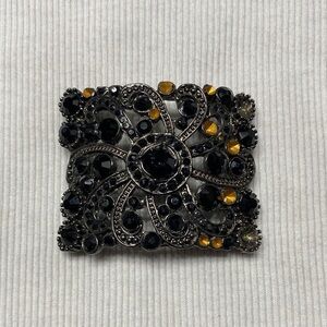 Victorian-Inspired Black Rhinestone Brooch